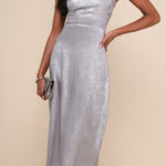 Lulus LULU’S Ideal Essence Shiny Silver Metallic Strapless Midi Dress Photo 0