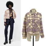 ZARA  Cropped Plaid Jacket Shacket‎ Purple Cream Size Large Photo 1