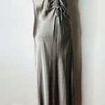 ZARA Green Gray Satin Maxi Slip Dress Photo 5