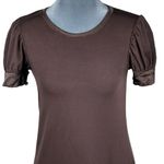 Bebe Y2K Dress Sz Small Brown Silk Trim Puff Sleeve Goblincore Fairy Vintage USA Photo 3