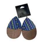 Boutique NWT Wooden Fabric Covered Boho Aztec Dangle Earrings Blue Pink Yellow Photo 3