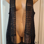 Cato  Sz L Black Fringe Open Vest Photo 0