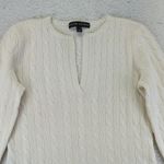 Ralph Lauren Black Label Cream Cable Knit V Neck Cashmere Sweater Womens Large Photo 5