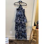 MARCHESA NOTTE Halter Gown Blue Floral Embroidered Tiered Tulle Sz 8 Maxi Dress Photo 2