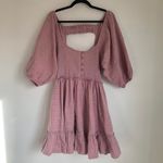 Free People  Summer Picnic Smocked Balloon Sleeve Mini Dress in Purple Pink Photo 1