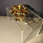 Brooch Amber Marquise Round Rhinestones Vintage Gold Tone Floral Clear Prong Set Photo 7