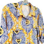 J. McLaughlin  Monroe Catalina Cloth Tab Sleeve‎ Shirt Women's Medium Gold Blue Photo 1