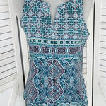 Sanctuary Printed V Neck Button Up Sleeveless Blouse Blue Small Photo 0