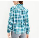 Ann Taylor Loft Shirt Size XL‎ Womens Blue Button Front Plaid Ruffle Collar Prairie Top NEW Photo 2