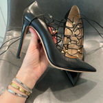 Valentino Garavani  EU 39.5 Rockstud Laceup Heels, Black Photo 0