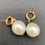 Freshwater Pearl Dangle Drop Earrings Gold Over Sterling Silver Photo 2
