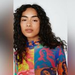 Nasty Gal Kitsch Postcard Mesh Cropped Top, Multicolored, Size 14, NWT Photo 2