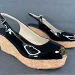 Jimmy Choo Praise Black Patent Cork Wedge Heel Slingback Pumps Size EU 37.5 Photo 10