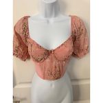 None Pink Floral Corset‎ Top With Puff Sleeves Sweetheart Neckline Women Medium Photo 3