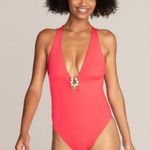 Trina Turk ππ Bijou Solids V-Plunge Plus One Piece Swimsuit Poppy Coral 20W Photo 5