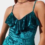 Urban Outfitters Crushed Velvet Romper Teal Green Blue Size XS Photo 2