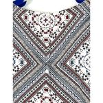 J.Jill Womens Medium Rayon White Red Blue Long Sleeve Scarf Print Blouse Tunic Photo 4