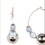 Rebecca Minkoff  Threaded Beaded Hoop Earrings Ball Hoops‎ Silver Blue Statement Photo 3