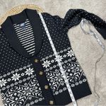 Lands’ End Women’s Wool Blend Cozy Lofty Jacquard Shawl Cardigan Sweater Black S Photo 13