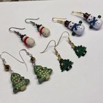 Lot Of 4 Earrings Pierced Christmas Holiday Dangle / Christmas Trees / Snowmen Photo 1