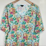 Talbots blouse XL multi color cityscape V neck lightweight short sleeve knit Photo 1