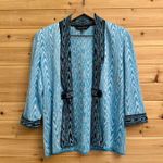 Ming Wang  Size Small Petite Blue & Black Abstract Zebra Open Front Cardigan Photo 0