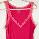 Old Navy  Y2K Womens L Pink Lace Trim Ribbed Fitted Tank Top Preppy Layering Photo 2
