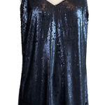 AQUA Sequined Sleeveless Mini Shift Cocktail Dress Navy Blue Size 12 Large by  Photo 0