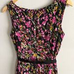 Studio I  Petite Floral Sleeveless Fit Flare Dress 6P Black Pink Ruffle Hem Photo 3