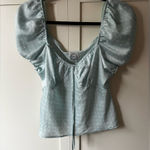 Blue Rain  Francesca’s NWT‎ Women’s Puff Sleeve Polka Dot Shirt Size L Photo 0