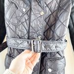 Burberry Brit Quilted Belted Trench Coat Jacket Mixed Media Black Small Photo 6