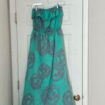 Black Bead Women's Strapless Green Floral Maxi Dress Ruffled Detail Size Large Photo 1