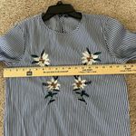 ZARA  Blue and White Striped Top With Embroidered Florals Size Small Photo 9