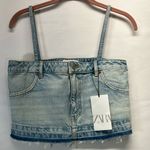 ZARA Denim Crop Top W/Straps XS 100% Cotton SKY BLUE NEW Photo 0
