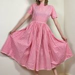 Vintage Pink & White Plaid Lattice Sleeve A Line Midi Dress Size S Photo 1