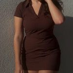 Princess Polly Divided cocoa brown collared short sleeve rib knit mini dress Photo 0
