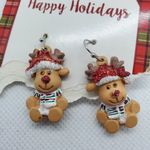 NWT Happy Holidays Christmas Reindeer Earrings Red Photo 2