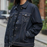 Venezia 18/20 Dark Wash Denim Jacket Jean Trucker Western Buttoned Retro Classic Black Photo 0