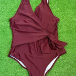 Cupshe Women's M Bathing Swimsuit One Piece Wrap Maroon Vacation Pool Photo 0
