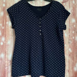 Relativity  Navy Blue V Neck Silver Polka Dot Sweatshirt T Shirt Photo 0