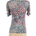 Ellen Tracy Top XS Silk Leopard Print Sheer Ruched Animal Pink Blue Bloomingdale Photo 2
