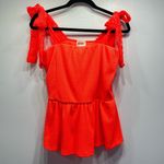 BiBi Fluorescent Orange Waffle Knit Lace Bow Straps Babydoll Ruffle Tank Top Size XL Photo 4