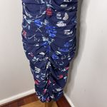 Salvatore Ferragamo  Sleeveless Blue Floral Silk Body-con Ruched‎ Dress Sz 44 Photo 5