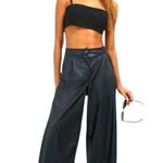 Boohoo wide legged black faux leather trousers! Nwt! Photo 2