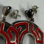Retro Red and Silver Color Metal Dangle Earrings Pierced Post Aztec Tribal Photo 4