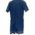 Vintage Romper Chambray Women Small Blue Floral Denim Embroidered Pocket Denim Photo 1