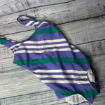 Lands End Women's Scoop Neck Tugless Sporty Stripe One Piece Swimsuit 6 Purple Photo 1