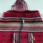 Vintage Artesian Black Red Wool Blend Tribal Boho Woven Backpack with Drawstring Photo 5