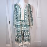 Figueroa & Flower Boho Cottagecore Tiered Midi Dress L — Cream & Teal Split Neck White Size L Photo 1