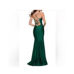 La Femme  Emerald Green Satin Lace Up Back Maxi Gown Size 8 Photo 3